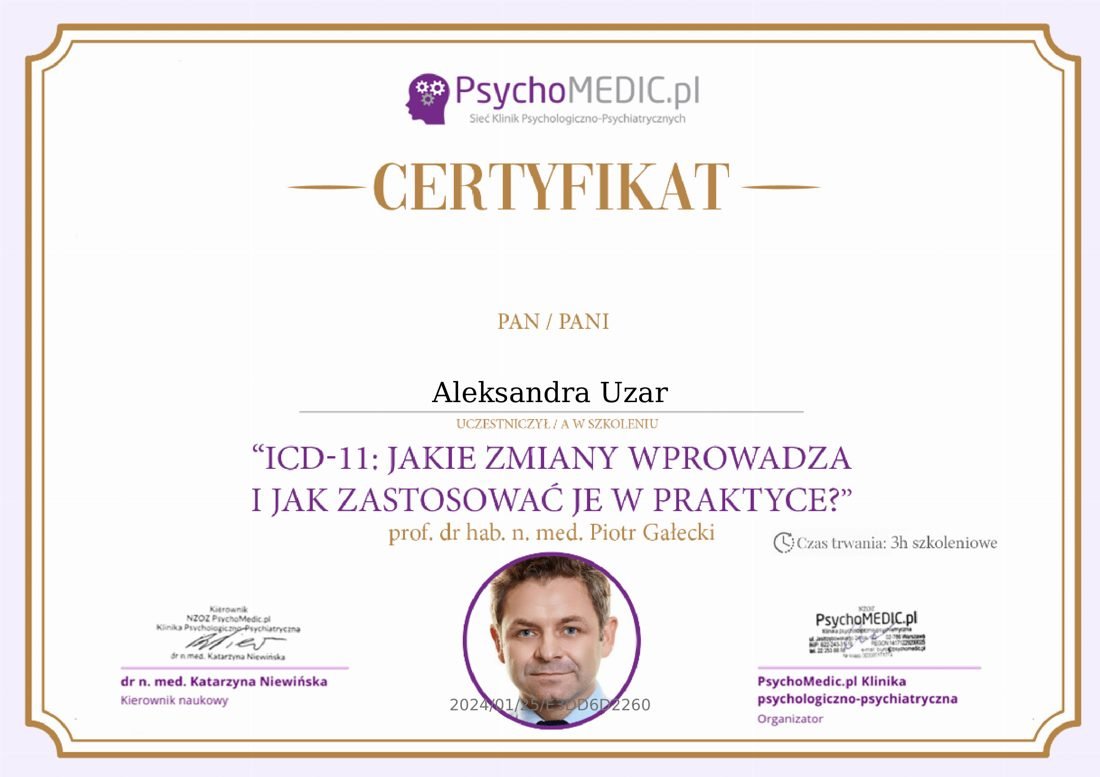 Certyfikat — ICD-11 w praktyce