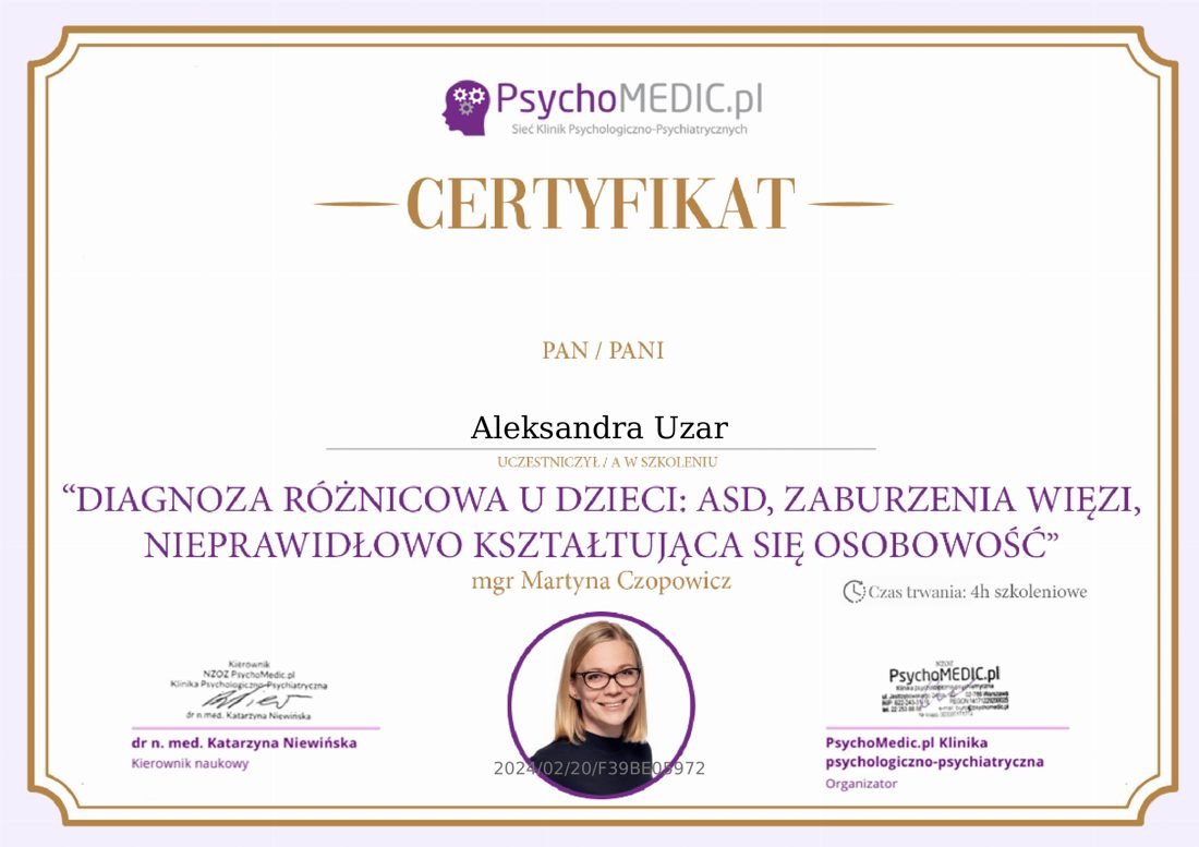 Certyfikat — Diagnoza różnicowa ASD